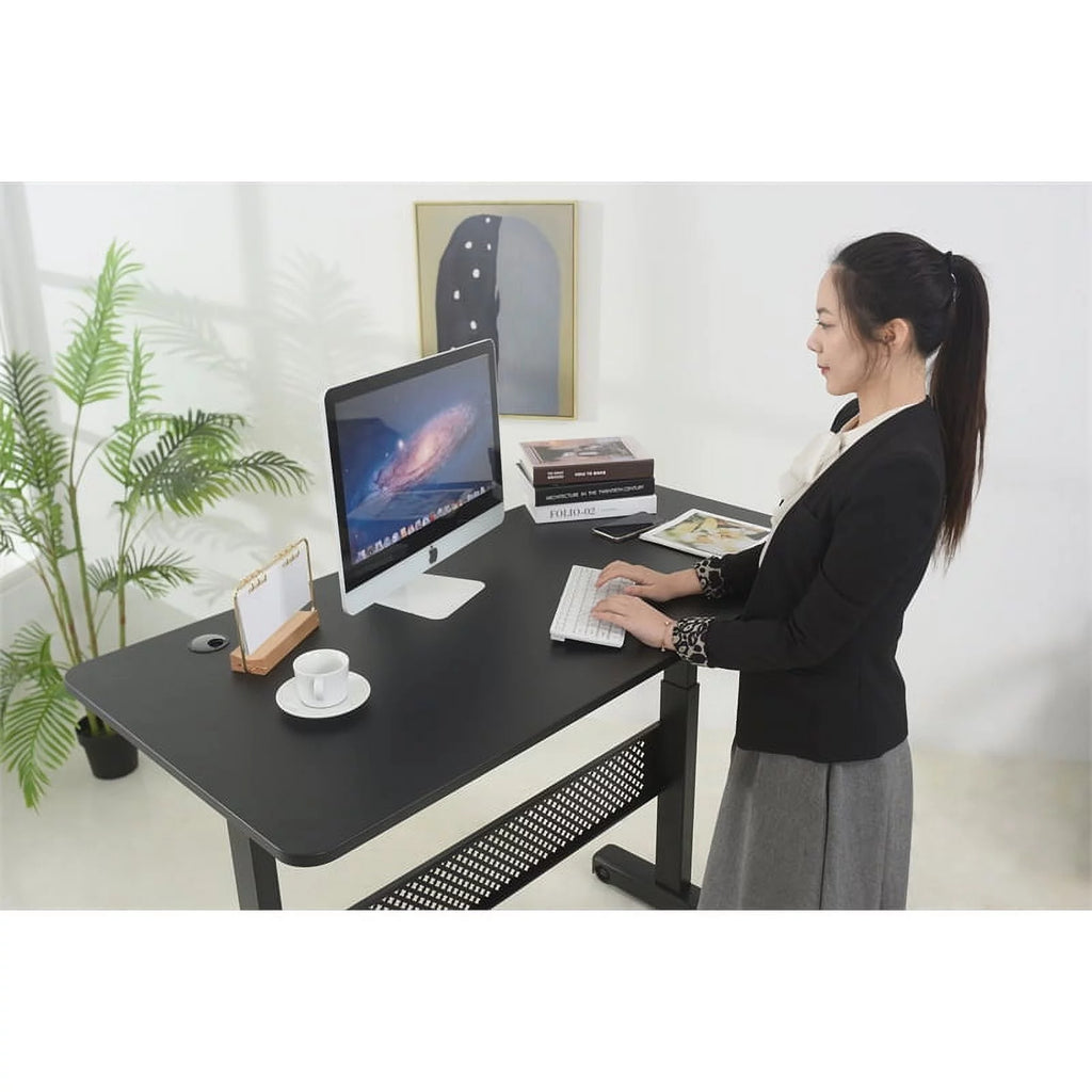 55" Black Metal and Wood Adjustable Desk I52165