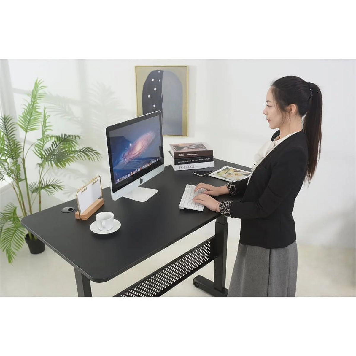 55" Black Metal and Wood Adjustable Desk I52165