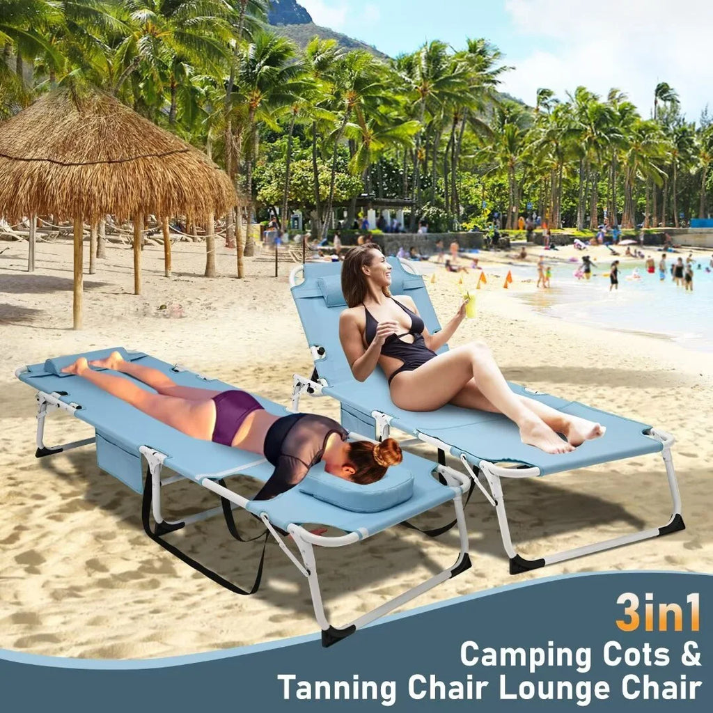 Adjustable 5-Position Folding Chaise Lounge Chair with Mattress and Pillow E365472