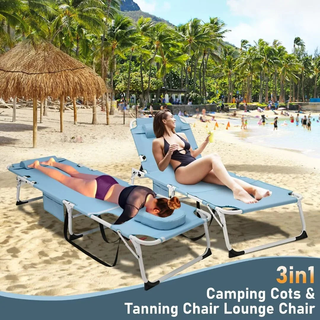 Adjustable 5-Position Folding Chaise Lounge Chair with Mattress and Pillow E365472