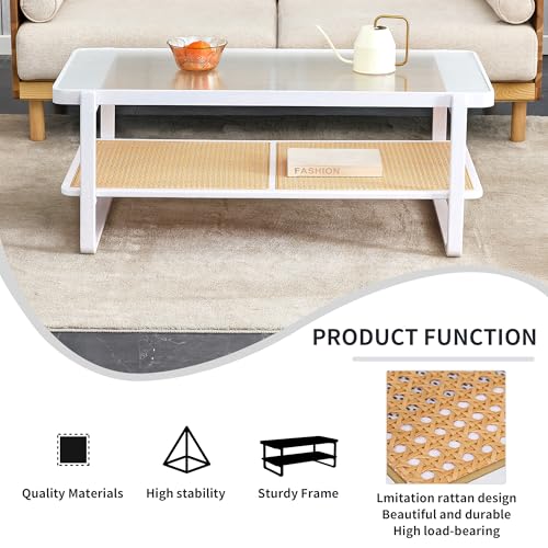 Rattan Coffee Table with Tempered Glass Top W85795