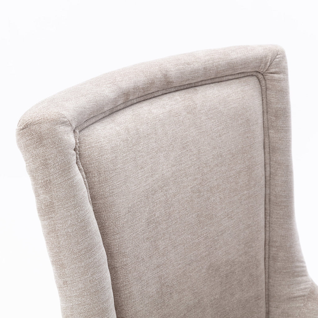 Beige Upholstered Fabric Dining Chairs Set of 6 with Solid Wood Legs H45681