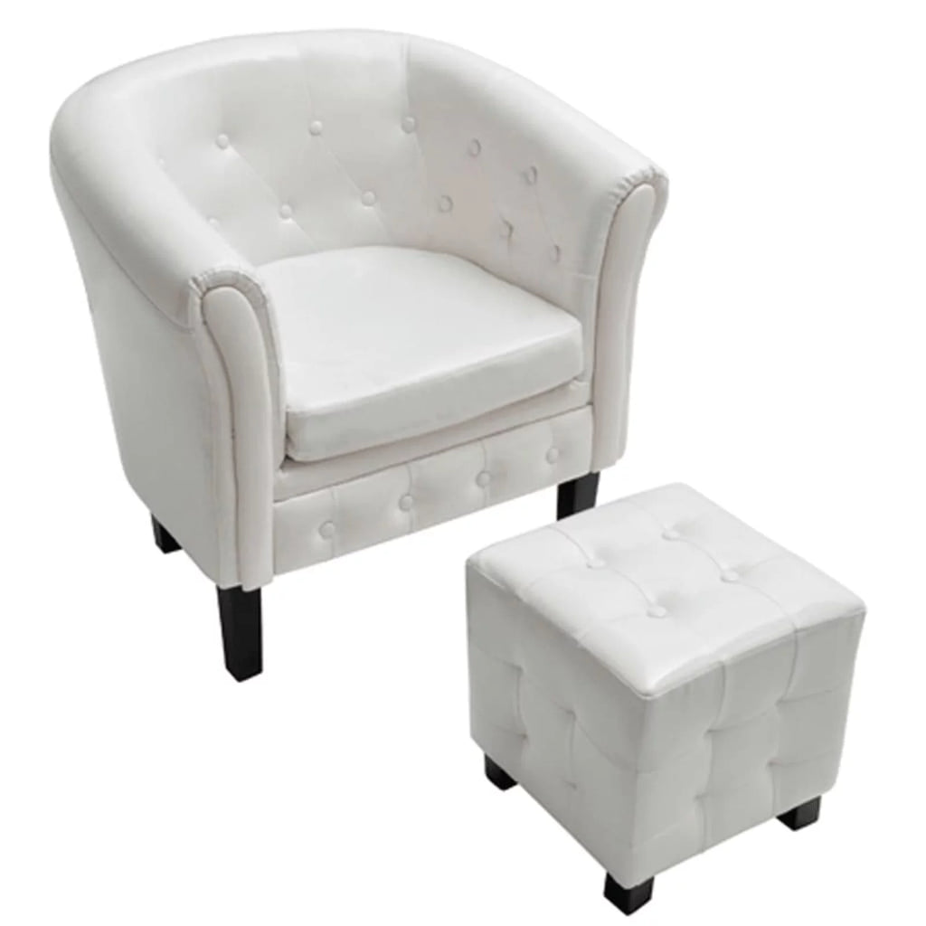 White Faux Leather Tub Chair with Footstool E364