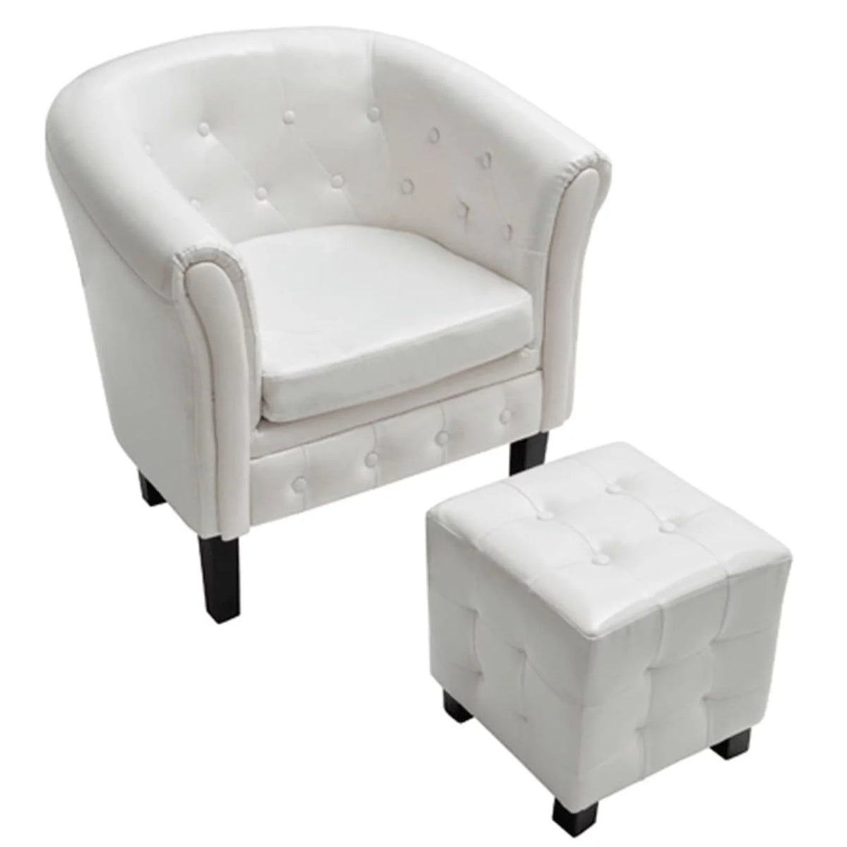 White Faux Leather Tub Chair with Footstool E364