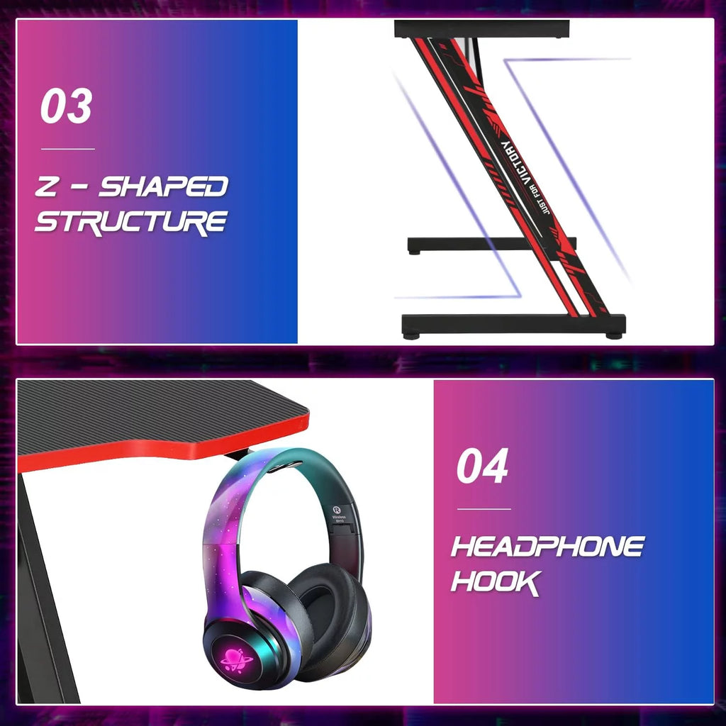 47 inch Z Shaped Gaming Desk with Headphone Hook H225375