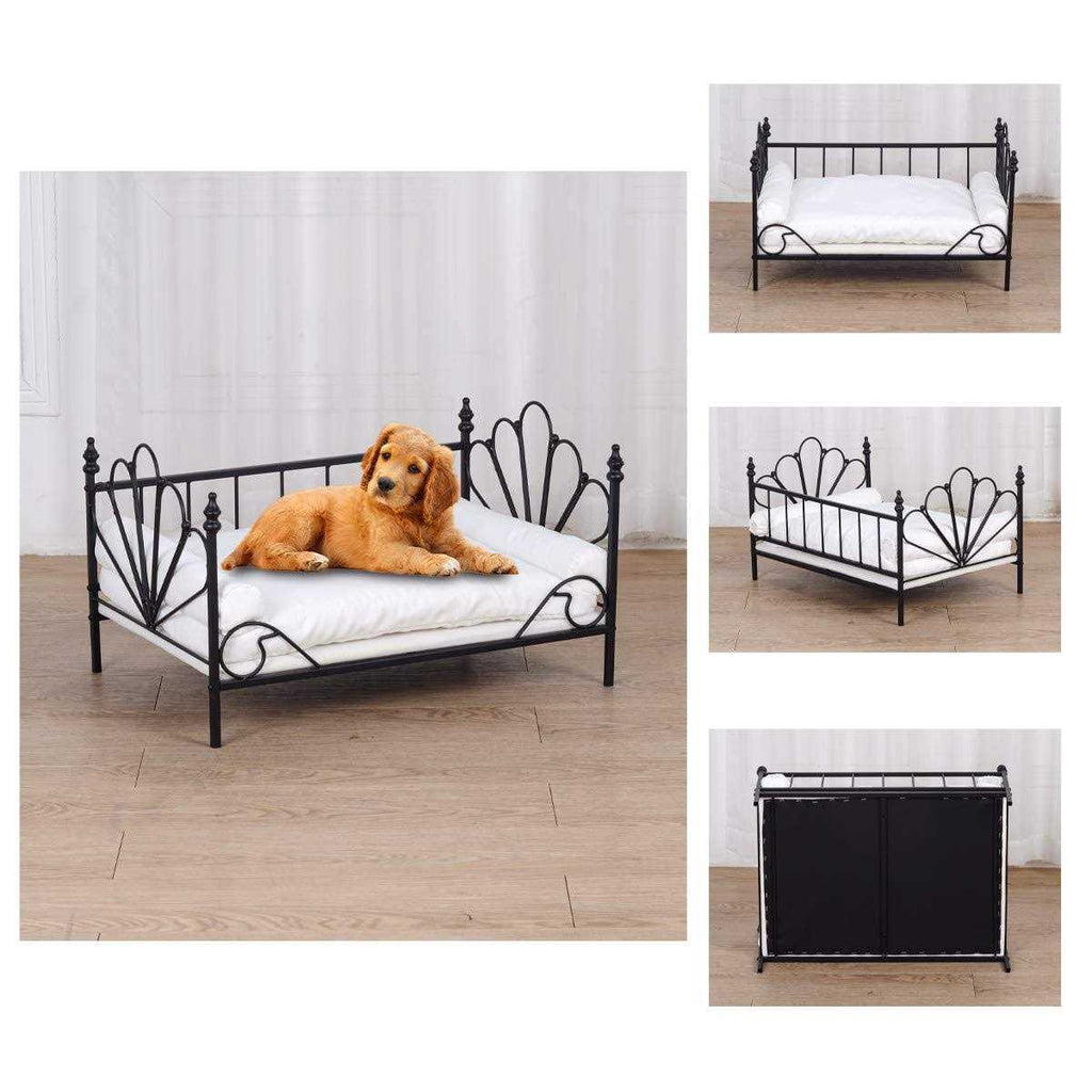 Dog Bed with Metal Frame and White Velvet Cushion V267