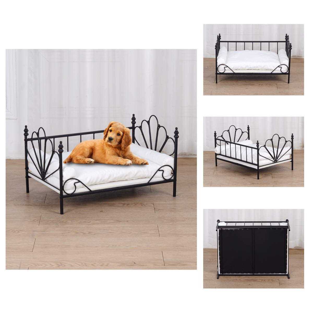 Dog Bed with Metal Frame and White Velvet Cushion V267