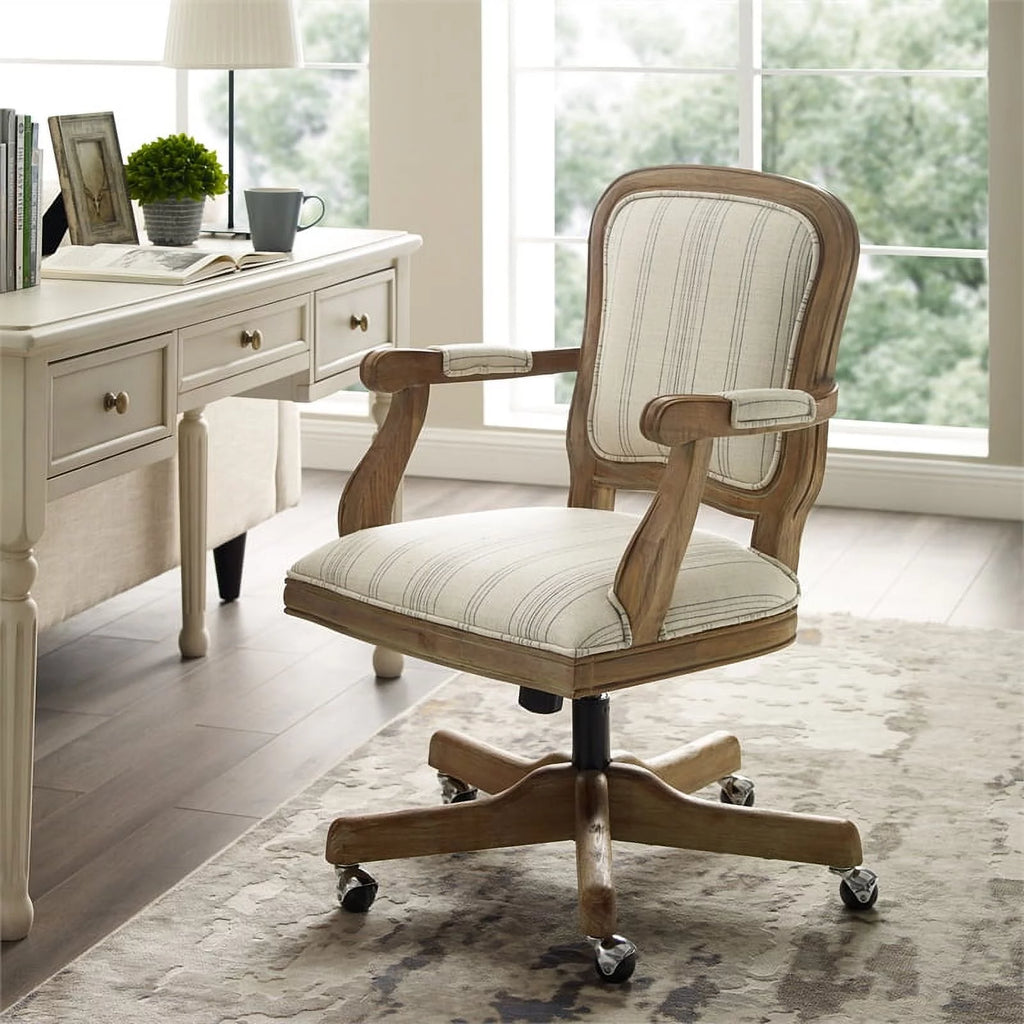 Beige Stripe Upholstered Office Chair with Wheels Z42575