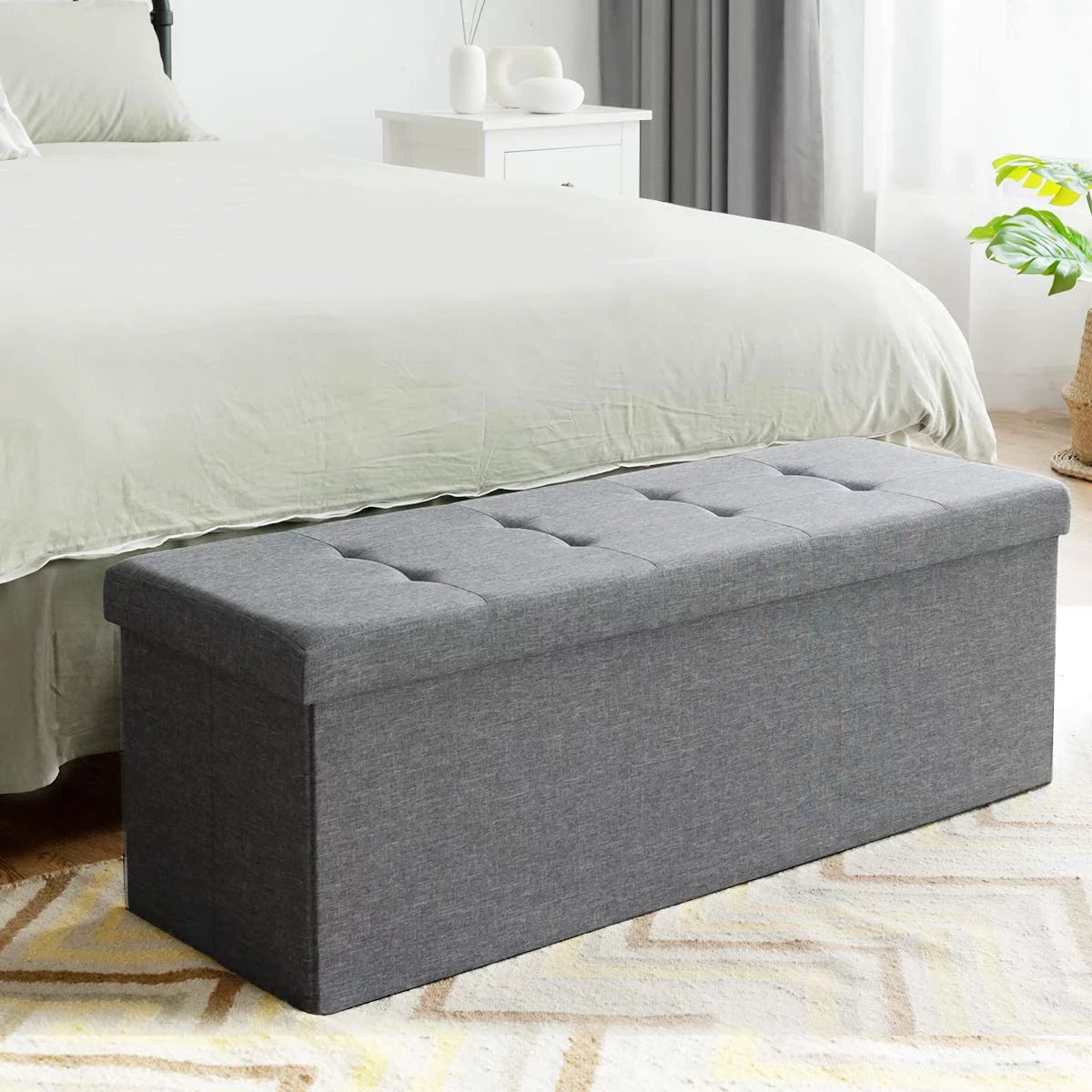 Light Gray Folding Storage Ottoman Bench K292684