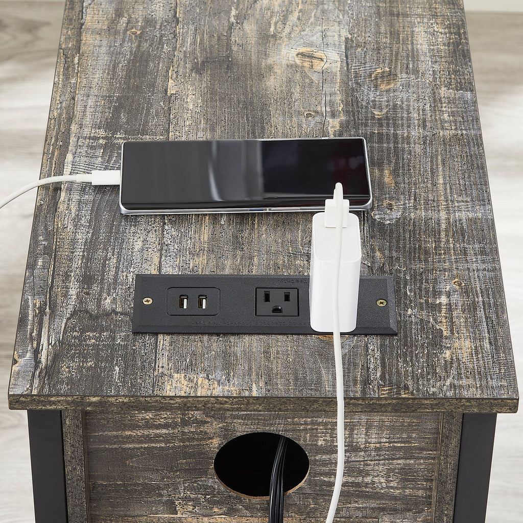 Oak Gray 2 Drawer Nightstand with Charging Station F599002