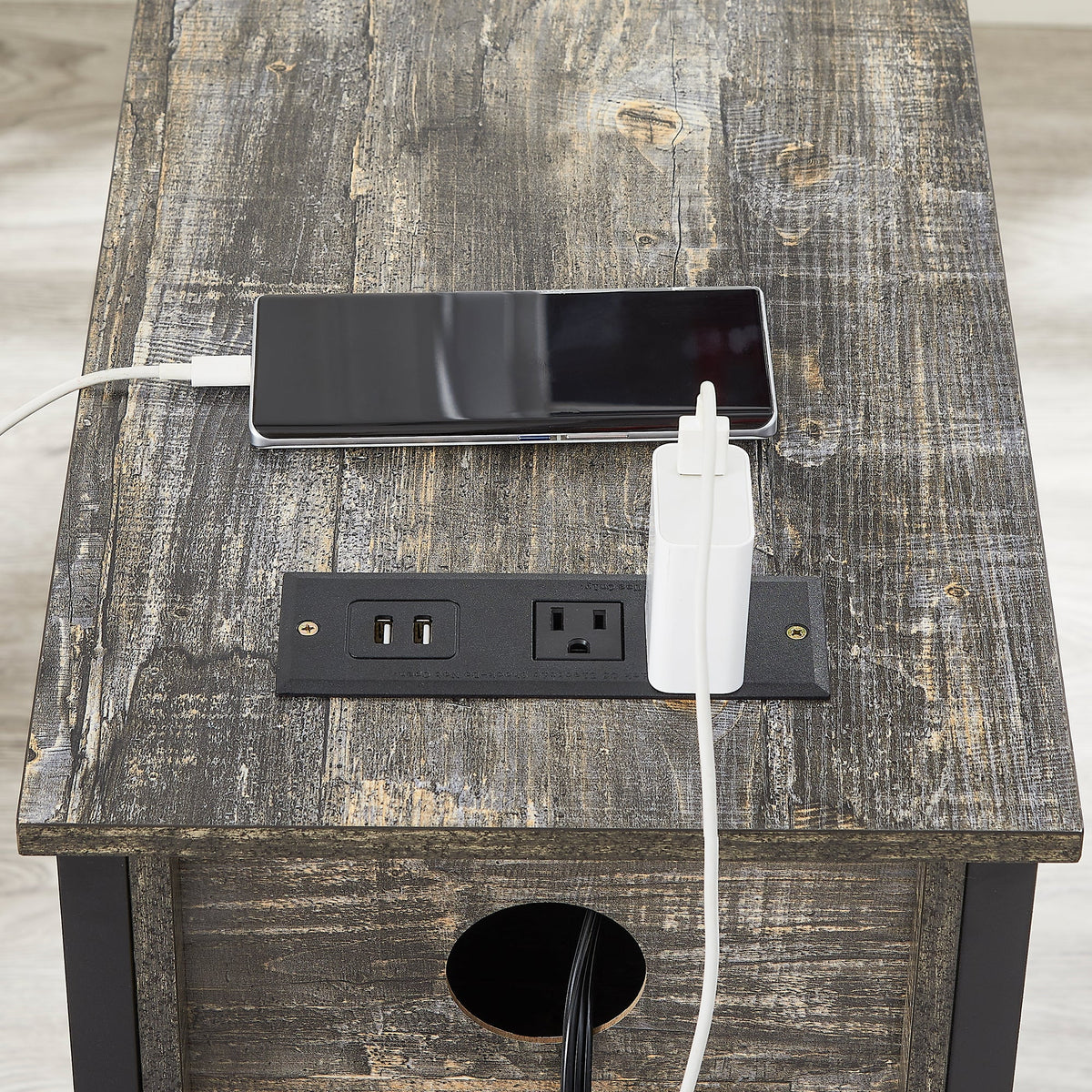 Oak Gray 2 Drawer Nightstand with Charging Station F599002