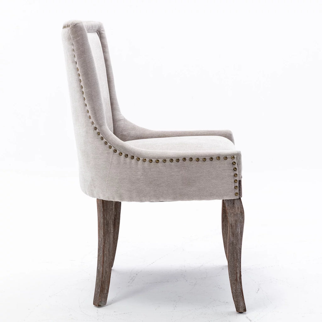 Beige Upholstered Fabric Dining Chairs Set of 6 with Solid Wood Legs H45681