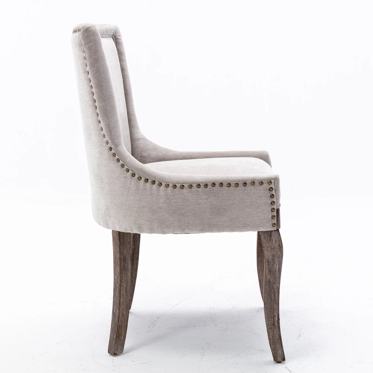 Beige Upholstered Fabric Dining Chairs Set of 6 with Solid Wood Legs H45681