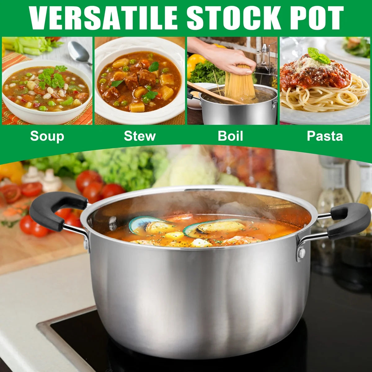 6 Quart Stainless Steel Stock Pot with Glass Lid V9980