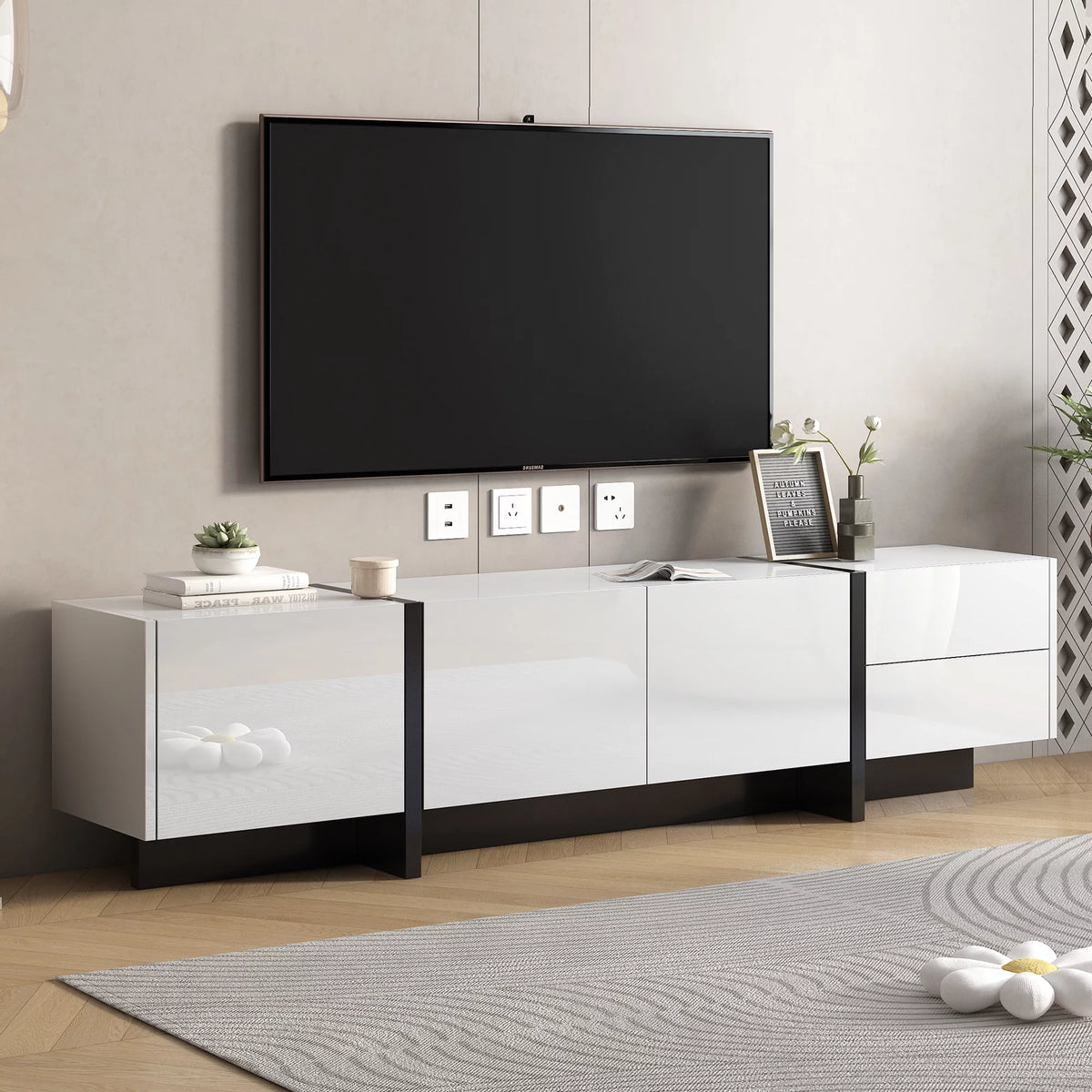 White Rectangle TV Stand for 80 inch TV U78217