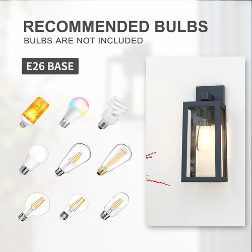2 Pack Matte Black Waterproof Outdoor Wall Lights with Clear Glass Shade C9751