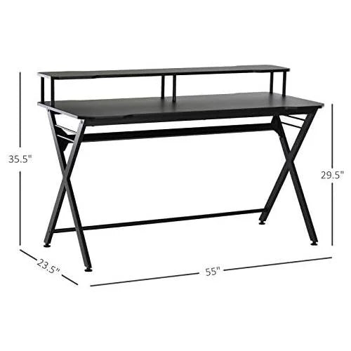 55 Inch Black Gaming Desk with Monitor Stand C83969