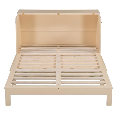 Queen Size White Wood Murphy Bed Cabinet with Storage Drawer U2845
