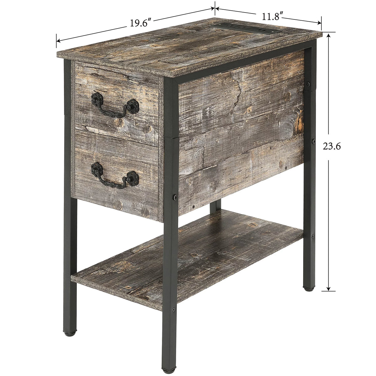 Oak Gray 2 Drawer Nightstand with Charging Station F599002