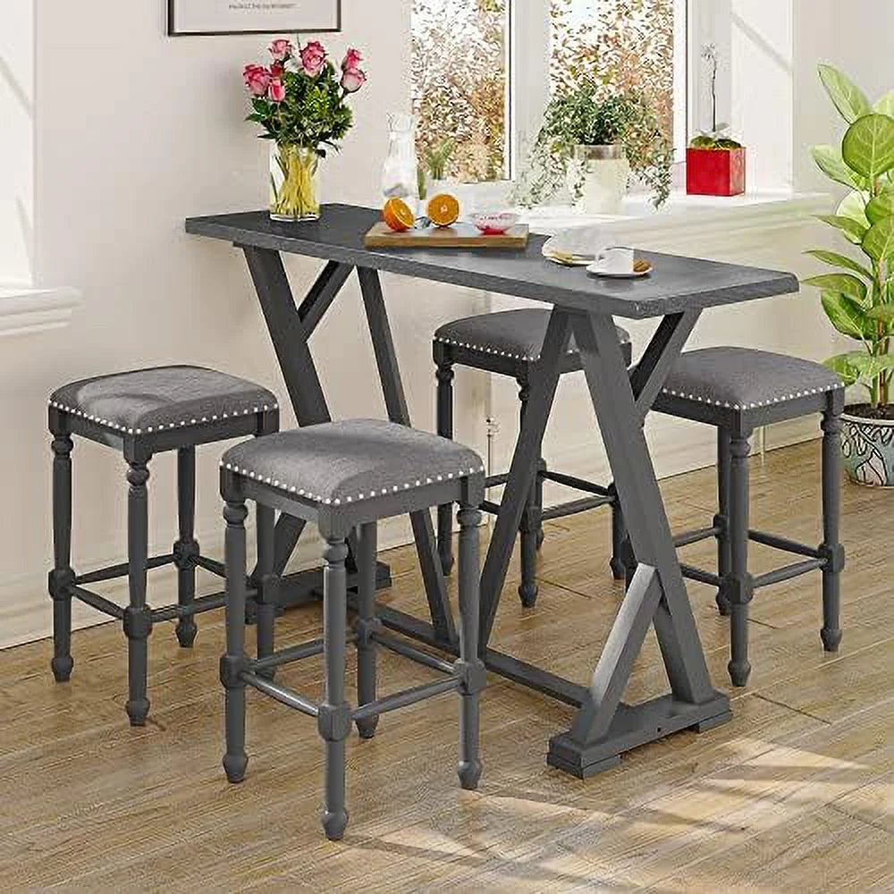 5-Piece Wood Console Table Set with 4 Stools L779