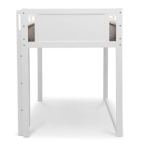 White Twin Loft Bed with Guardrail and Ladder E5493