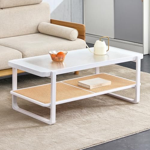 Rattan Coffee Table with Tempered Glass Top W85795