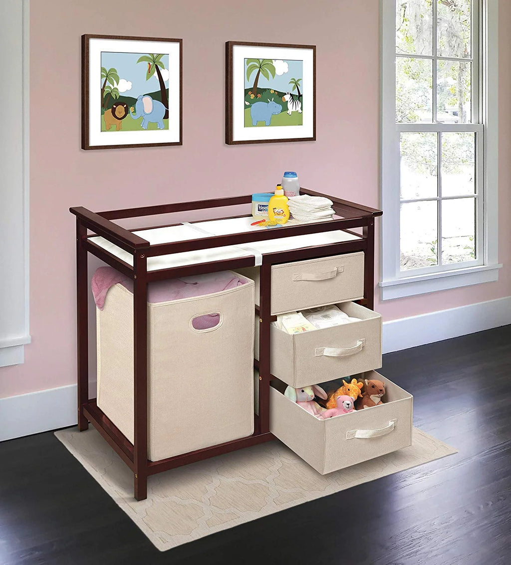 Cherry Changing Table with Three Baskets & Hamper E615
