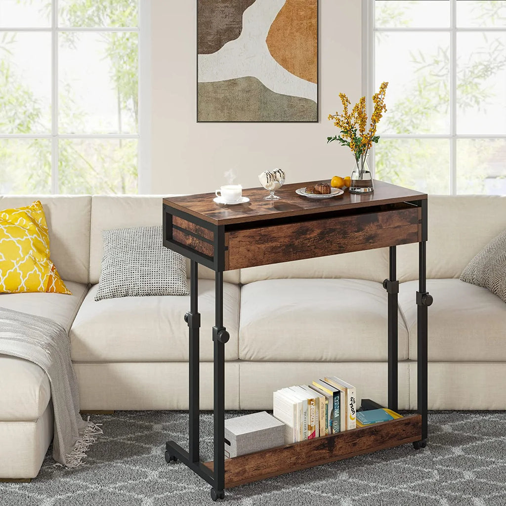 Adjustable Side Table with Drawers & Wheels R652063