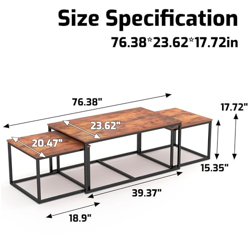 3 Piece Industrial Rectangular Nesting Coffee Table Set N93059
