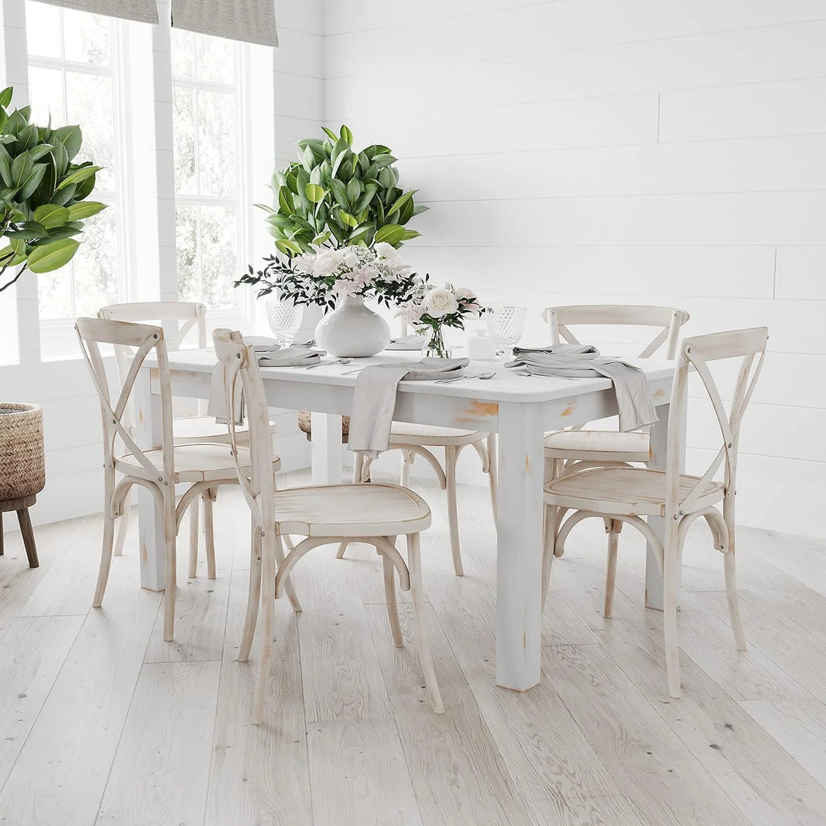60" X 38" Rectangular Antique Rustic White Solid Pine Dining Table N412