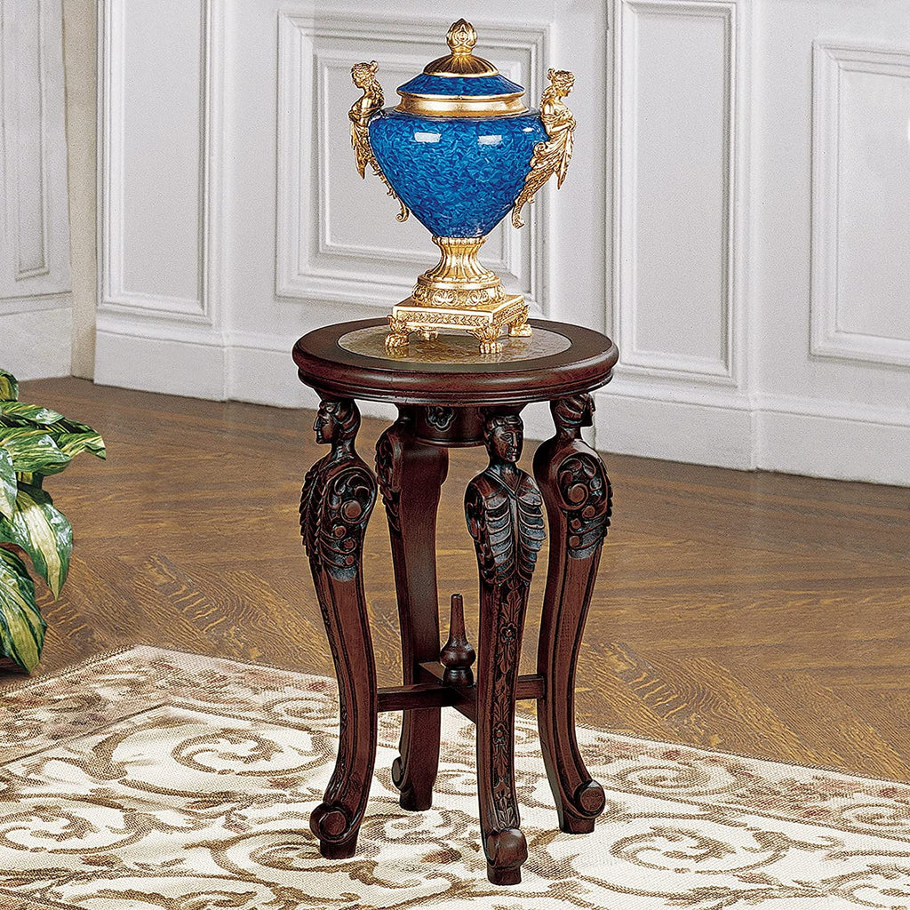 Marble-Topped Hardwood Pedestal Table I768