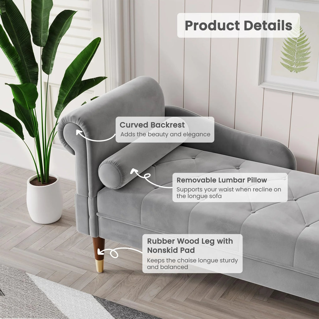 Grey Velvet Chaise Lounge D857