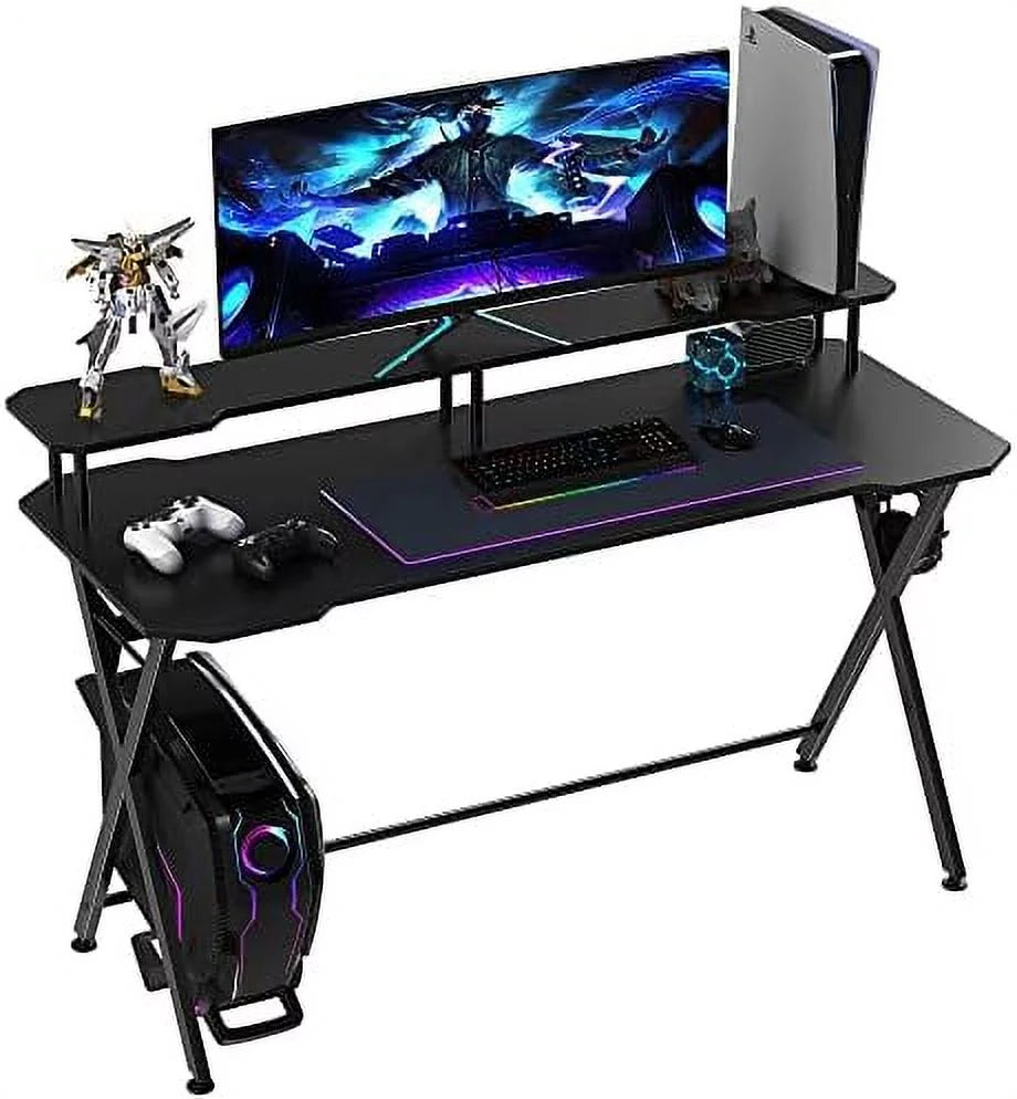 55 Inch Black Gaming Desk with Monitor Stand C83969