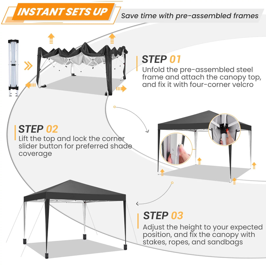 10 x 10 FT Black Pop-Up Canopy with Carrying Bag E2716