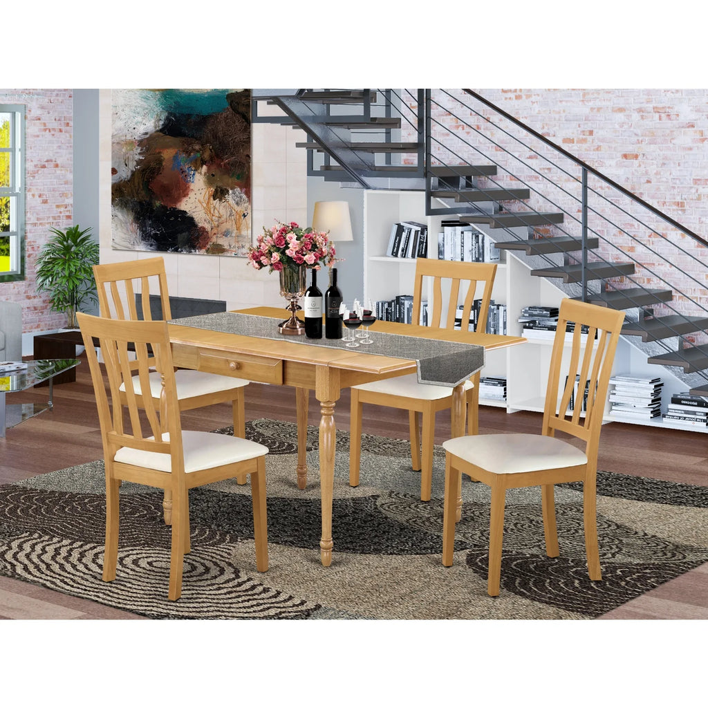 5 Pc Wood Dining Table Set with Faux Leather Seat J964