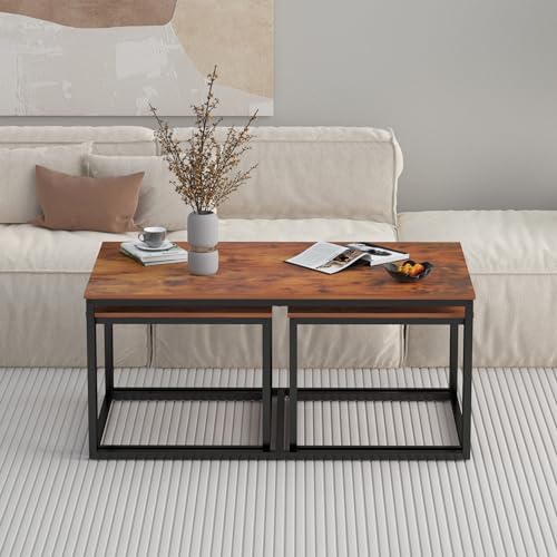 3 Piece Industrial Rectangular Nesting Coffee Table Set N93059