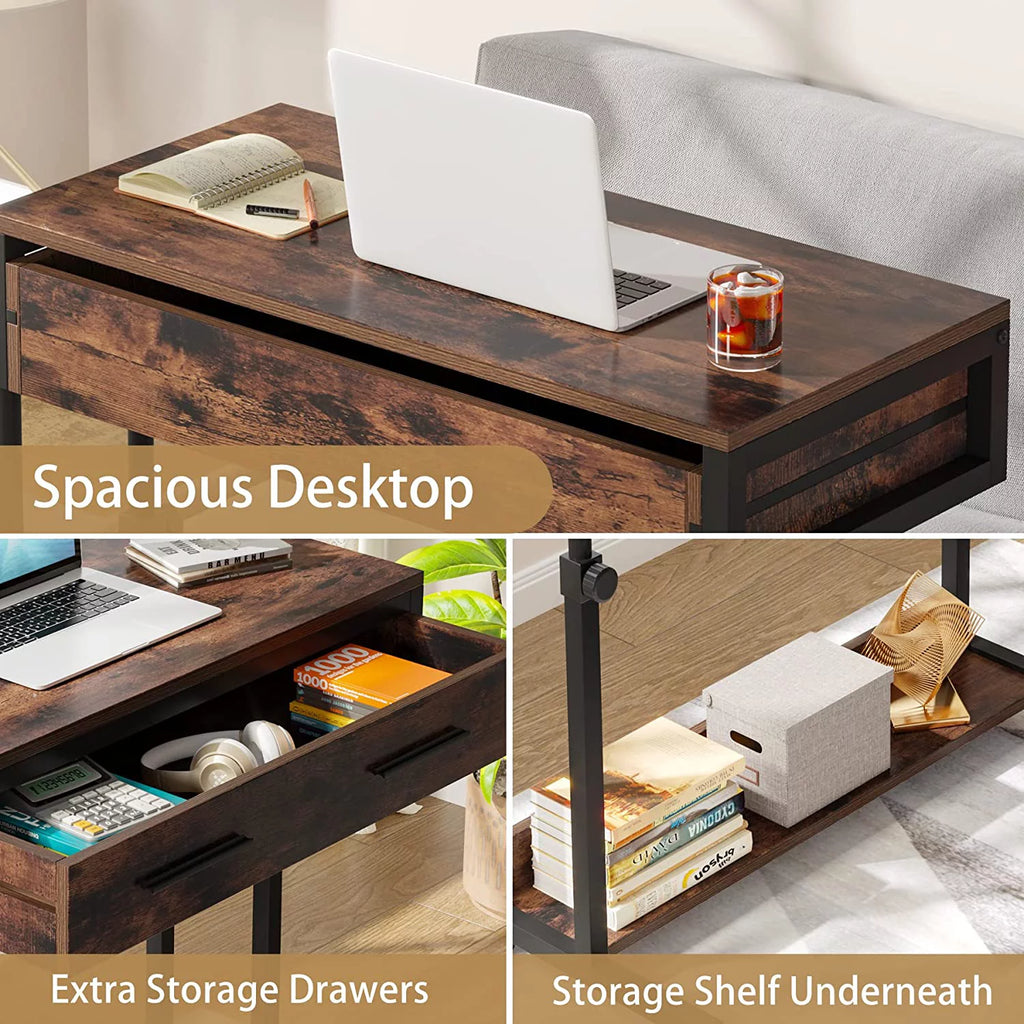 Adjustable Side Table with Drawers & Wheels R652063
