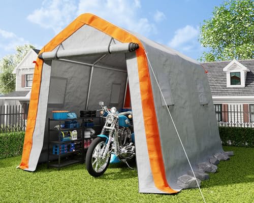 10.5x12x8 FT Heavy Duty Portable Shed Storage Shelter with 4 Waterproof Windows & Roll-up Zipper Door, Grey D11582
