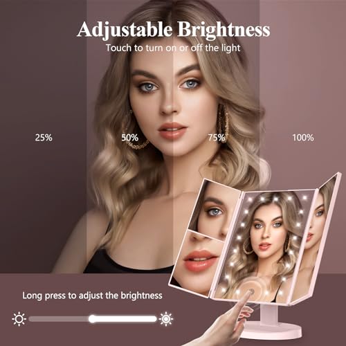 White Trifold Makeup Mirror with Lights L8825