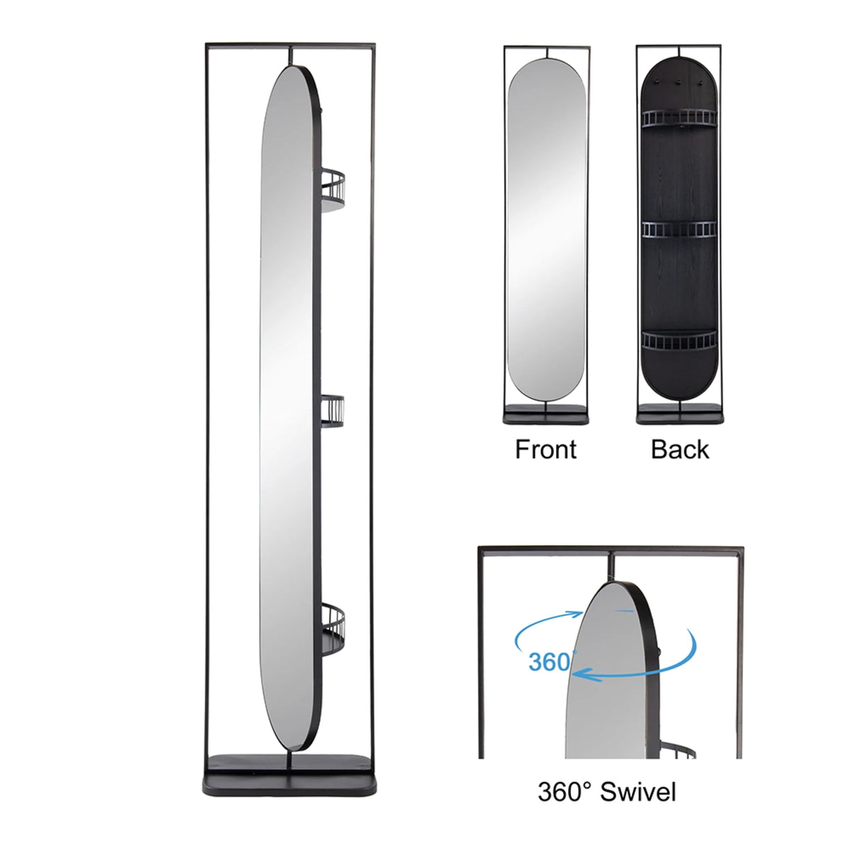Black Rectangular Full Length Stand Mirror E897