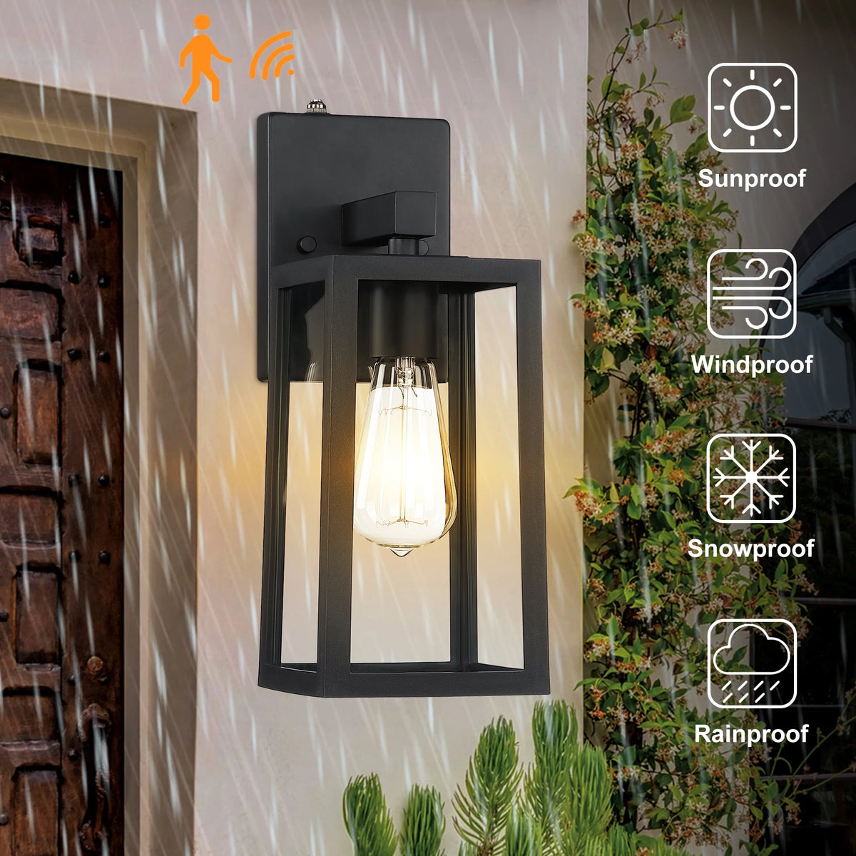 2 Pack Matte Black Waterproof Outdoor Wall Lights with Clear Glass Shade C9751