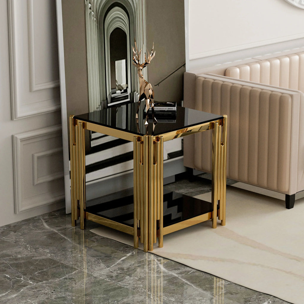 Stainless Steel Square Glass End Table R699