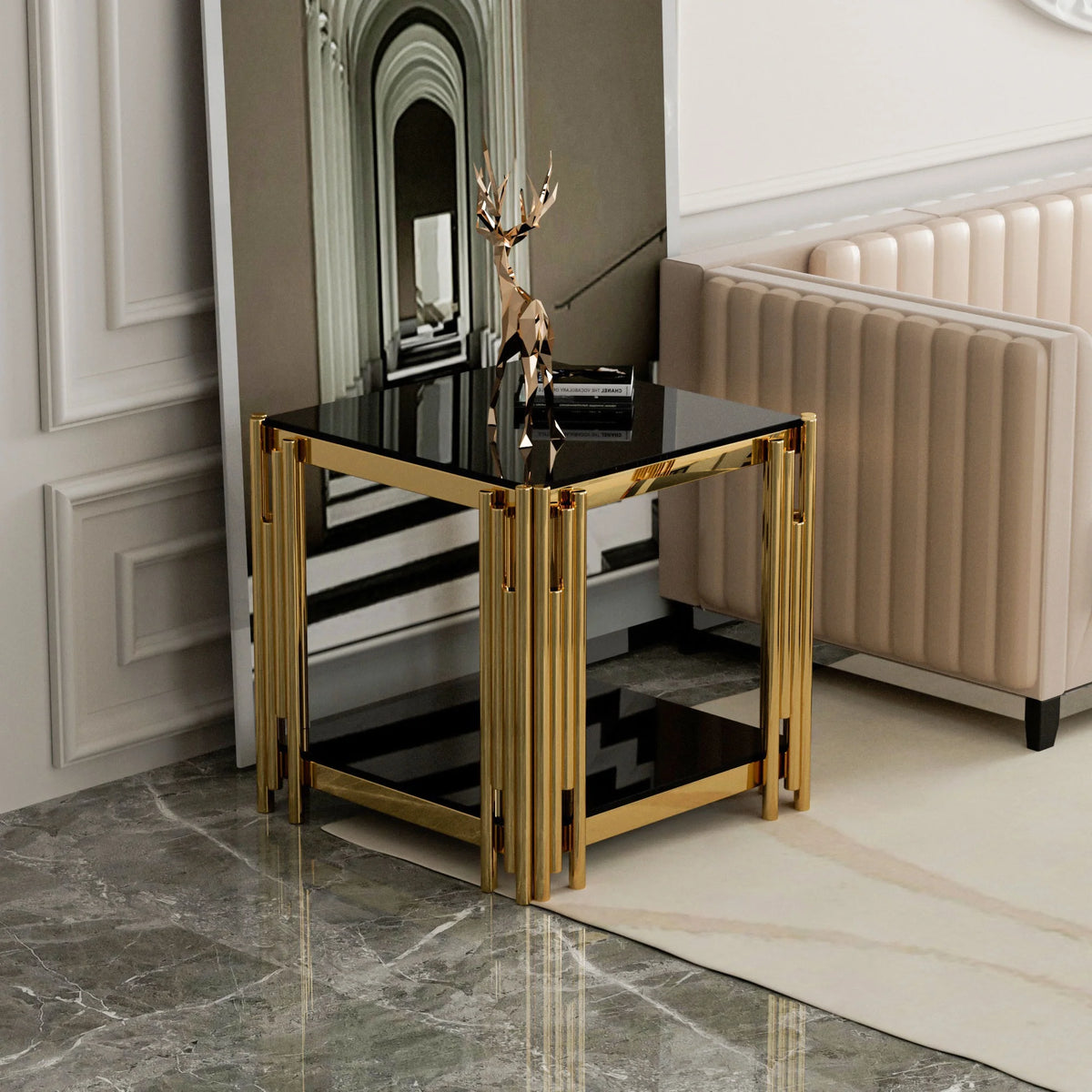 Stainless Steel Square Glass End Table R699