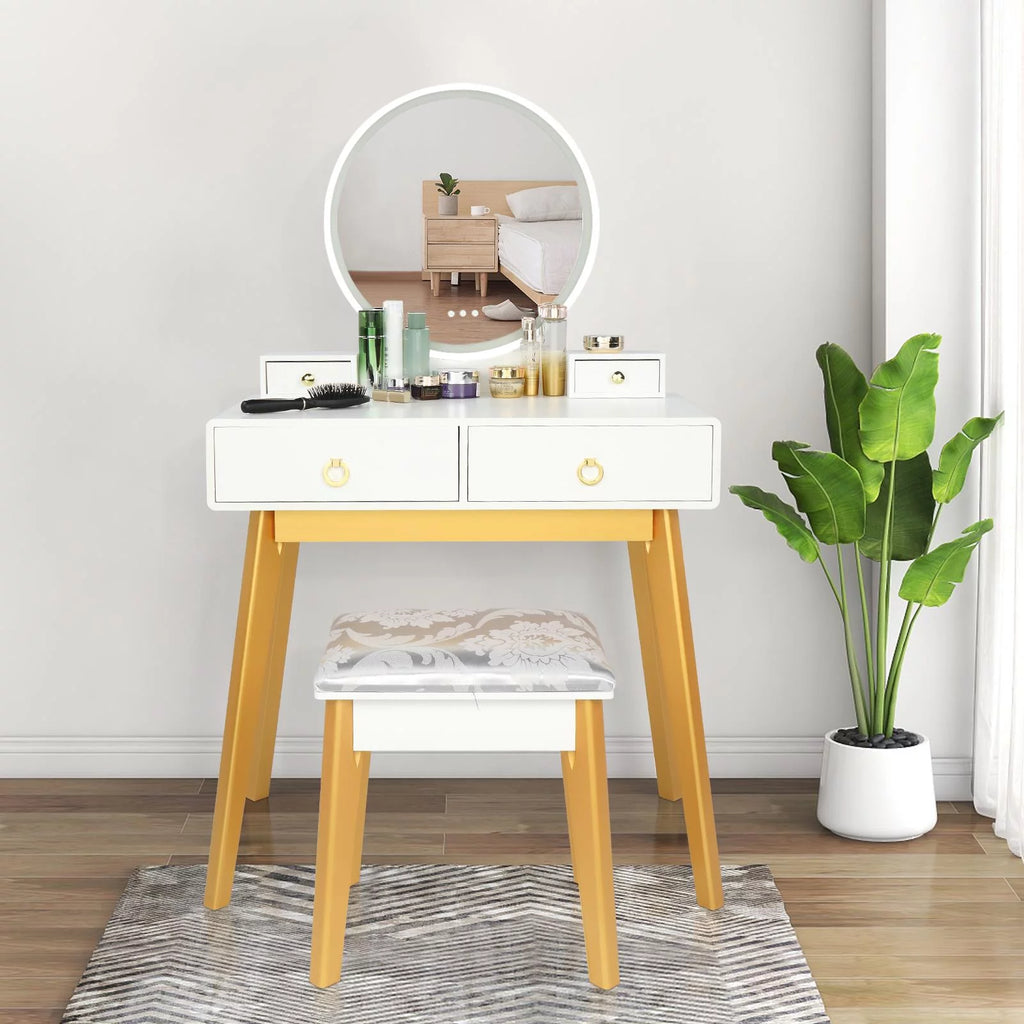 White Vanity Set with Touch Screen Mirror and 4 Sliding Drawers J950687