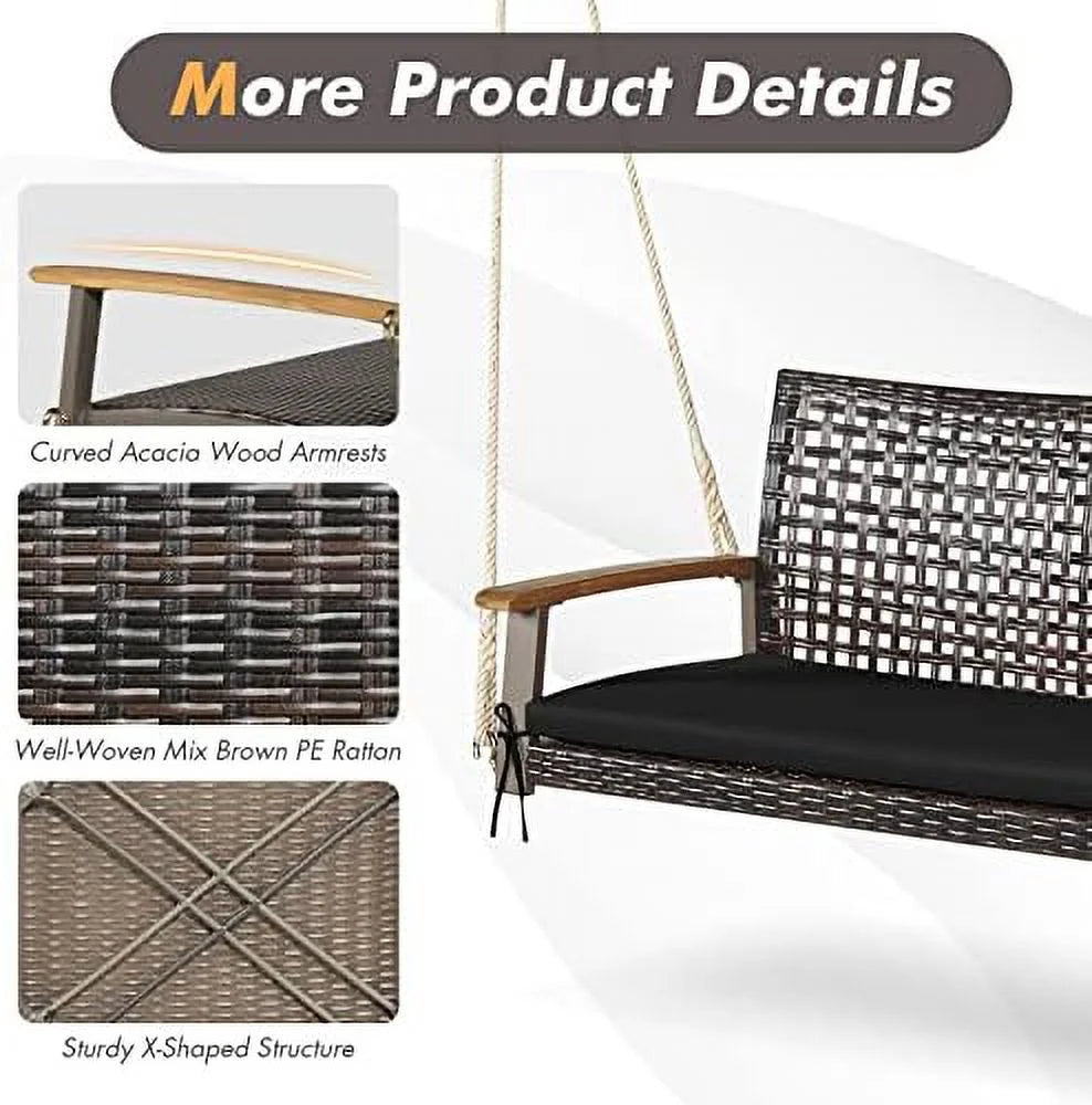 2-Seat Rattan Wicker Swing Chair with Seat Cushion X441