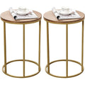 23" C-Shaped Wood Top Metal Frame Sofa Side Table, 2pc/set S4571