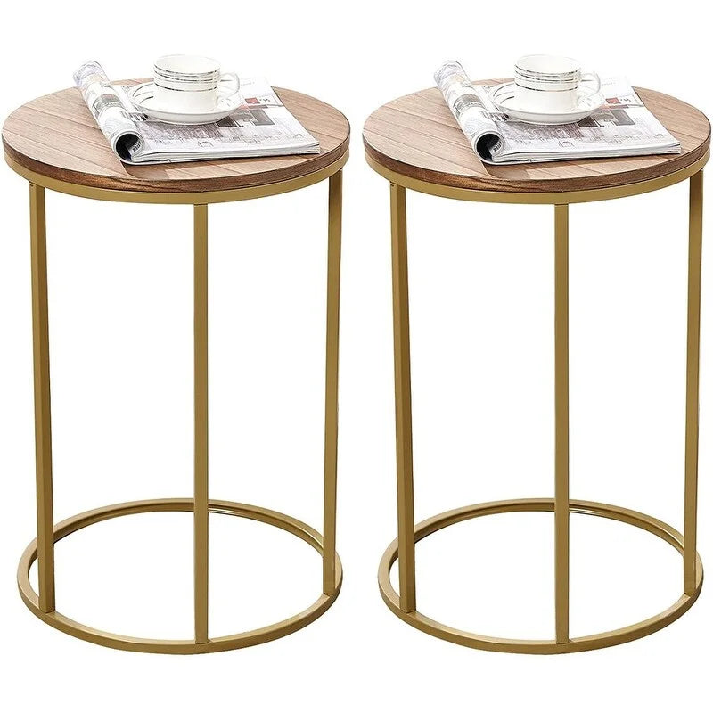 23" C-Shaped Wood Top Metal Frame Sofa Side Table, 2pc/set S4571