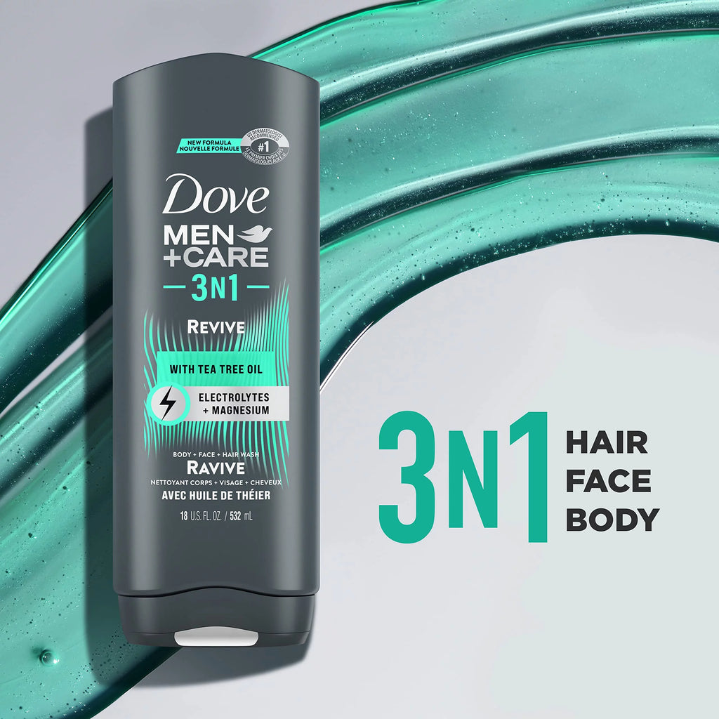 Men + Care Post-Workout Body Wash 3N1 Revive 4 Count With Tea Tree Oil, 18 Oz V689804
