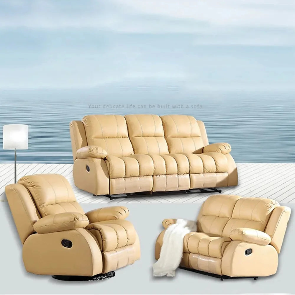 Manual Electric Recliner Sofa Genuine Leather Couch Q8522