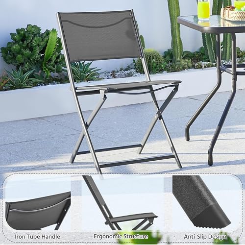 Black Set of 4 Metal Folding Dining Chairs Q1821